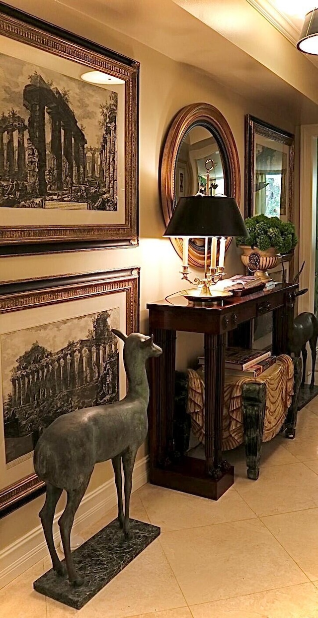 434 Chilean Ave Unit 2B, Palm Beach, FL 33480 - living area featuring tile patterned floors and crown molding
