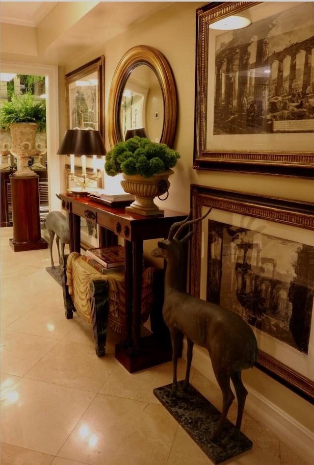 434 Chilean Ave Unit 2B, Palm Beach, FL 33480 - living area with light tile patterned floors and ornamental molding