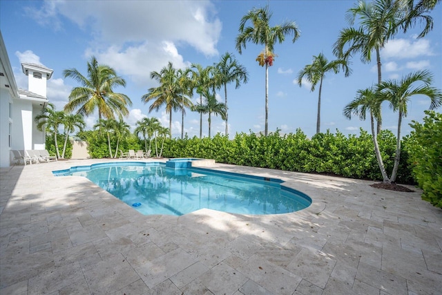 view of pool with a patio and a pool with connected hot tub