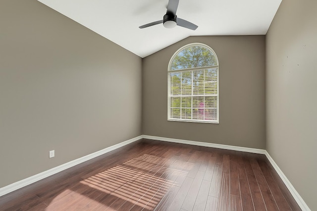 21504 Halstead Dr, Boca Raton, FL 33428 - spare room featuring ceiling fan, vaulted ceiling, baseboards, and dark wood finished floors