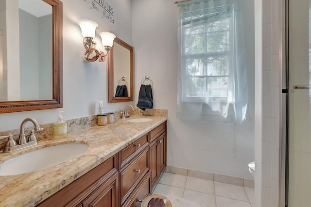21504 Halstead Dr, Boca Raton, FL 33428 - bathroom featuring toilet, tile patterned flooring, double vanity, and a sink