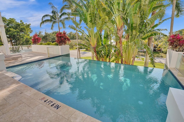 view of swimming pool with an infinity pool