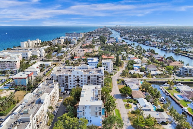 aerial view with a view of city and a water view