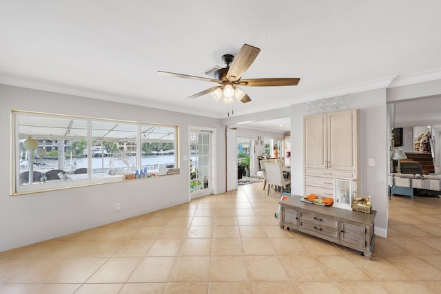 442 SE 17th Ter, Deerfield Beach, FL 33441 - interior space with crown molding, light tile patterned floors, and a ceiling fan