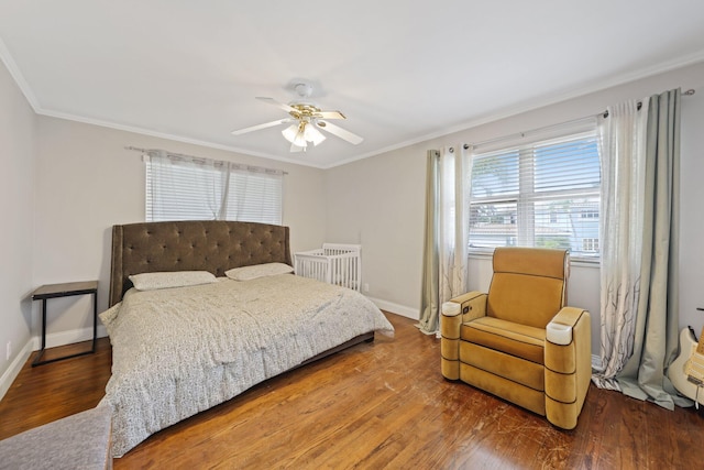442 SE 17th Ter, Deerfield Beach, FL 33441 - bedroom featuring ornamental molding, baseboards, ceiling fan, and wood finished floors