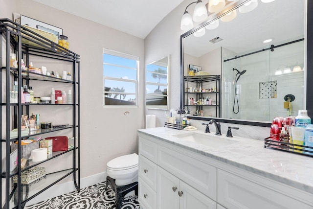 442 SE 17th Ter, Deerfield Beach, FL 33441 - full bath with vanity, tile patterned flooring, visible vents, toilet, and a stall shower