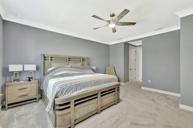 6449 NW Castlebrook Ave, Port Saint Lucie, FL 34983 - carpeted bedroom with visible vents, baseboards, crown molding, and ceiling fan