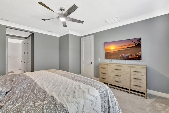6449 NW Castlebrook Ave, Port Saint Lucie, FL 34983 - bedroom featuring visible vents, baseboards, crown molding, and light colored carpet