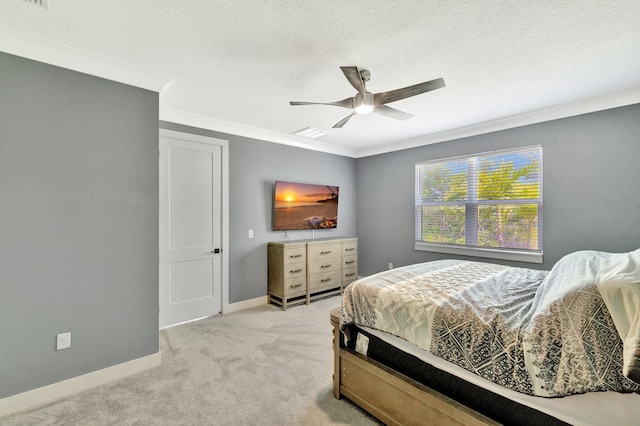 6449 NW Castlebrook Ave, Port Saint Lucie, FL 34983 - bedroom featuring a textured ceiling, visible vents, light carpet, and ornamental molding