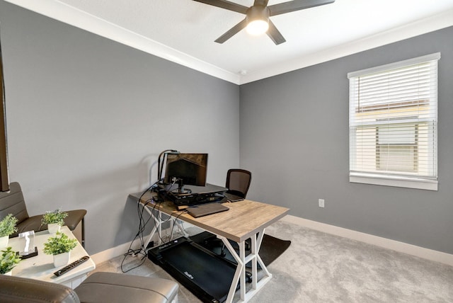 6449 NW Castlebrook Ave, Port Saint Lucie, FL 34983 - home office with a ceiling fan, baseboards, and carpet