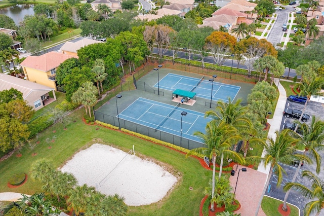aerial view with a residential view and a water view