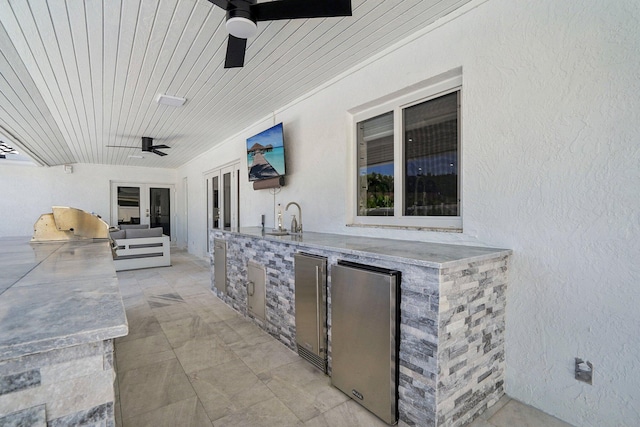 21830 Banyanwood Rd, Boca Raton, FL 33433 - view of patio with area for grilling, french doors, ceiling fan, and a sink