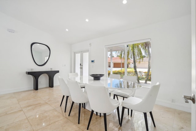 21830 Banyanwood Rd, Boca Raton, FL 33433 - dining area with french doors, marble finish floor, baseboards, and recessed lighting
