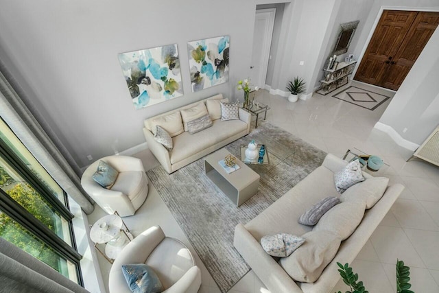 tiled living room with baseboards