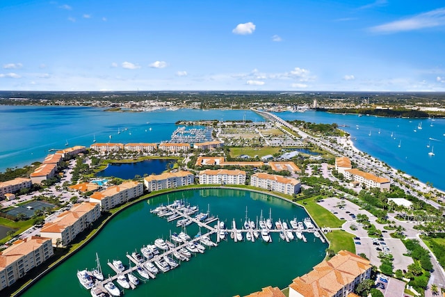 aerial view with a water view