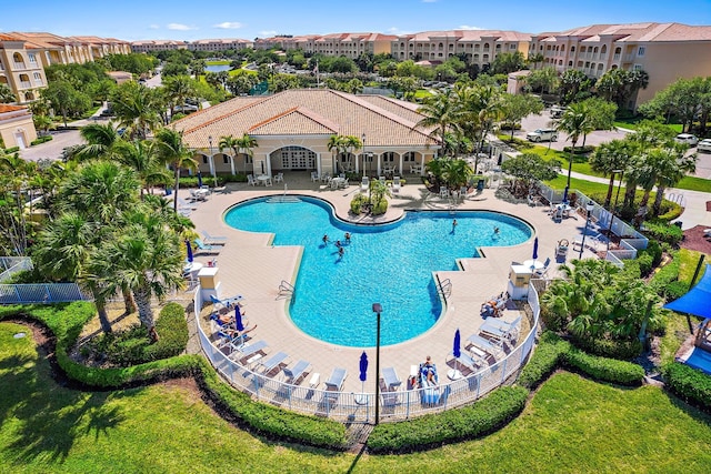 pool with a patio