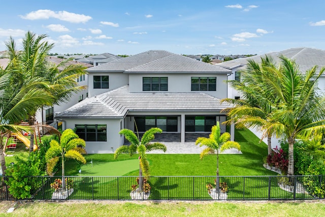 17076 Rainbow Falls Trl, Boca Raton, FL 33496 - back of house with stucco siding, a patio area, and a tile roof