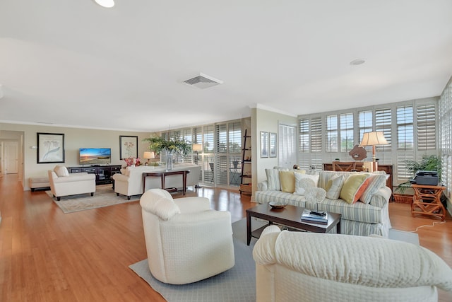 227 Brazilian Ave Ph D, Ph D, Palm Beach, FL 33480 - living room featuring crown molding and wood finished floors