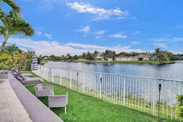 view of water feature featuring fence