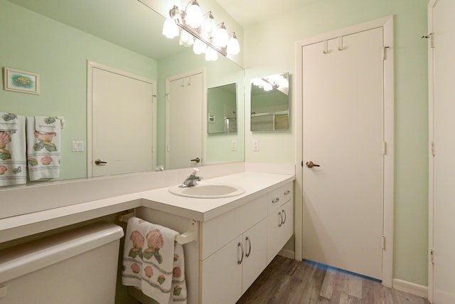 bathroom with vanity and wood finished floors