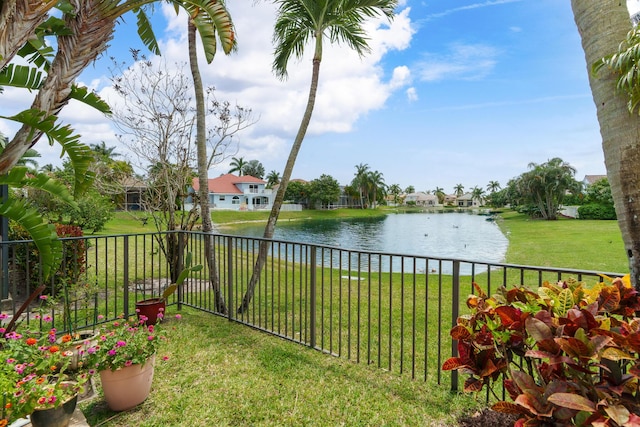 19699 Dinner Key Dr, Boca Raton, FL 33498 - view of yard with a water view and fence