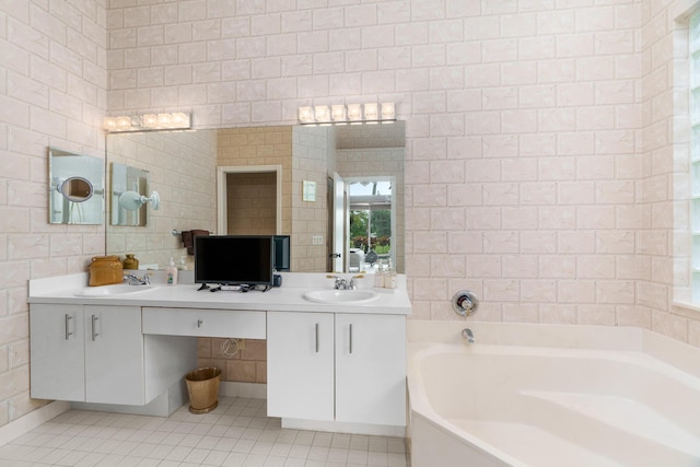19699 Dinner Key Dr, Boca Raton, FL 33498 - bathroom with a bath, tile patterned floors, a sink, and double vanity
