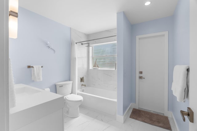 19699 Dinner Key Dr, Boca Raton, FL 33498 - full bathroom with vanity, washtub / shower combination, marble finish floor, baseboards, and toilet