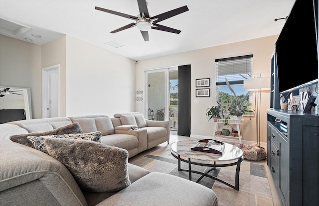 1908 Harding St, Lake Worth, FL 33460 - living room featuring ceiling fan and attic access