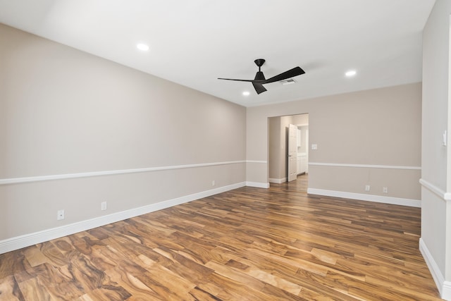 7 Riverview Dr, Sewalls Point, FL 34996 - empty room featuring a ceiling fan, visible vents, recessed lighting, wood finished floors, and baseboards