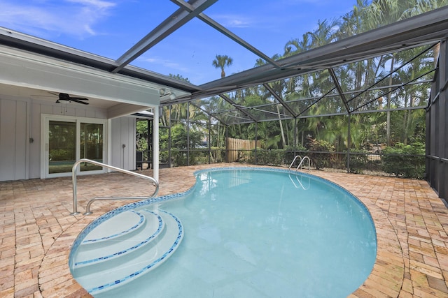 7 Riverview Dr, Sewalls Point, FL 34996 - outdoor pool with a patio area, a lanai, and a ceiling fan