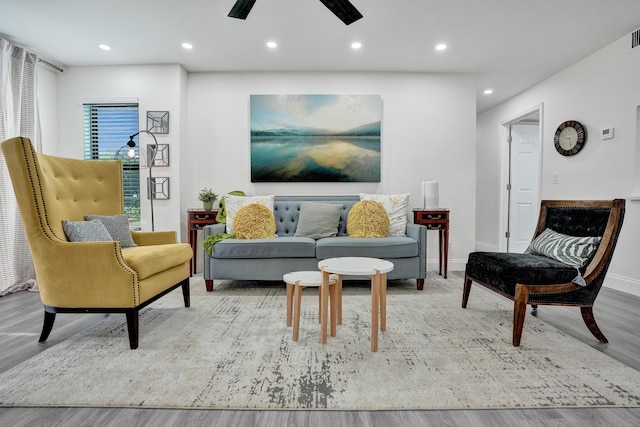 1013 Green Pine Blvd Unit A1, West Palm Beach, FL 33409 - living room with wood finished floors, recessed lighting, a ceiling fan, and baseboards