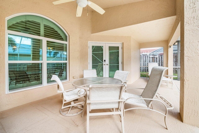 2020 Newhaven Ave, Wellington, FL 33414 - view of patio / terrace with french doors, a ceiling fan, outdoor dining space, and fence