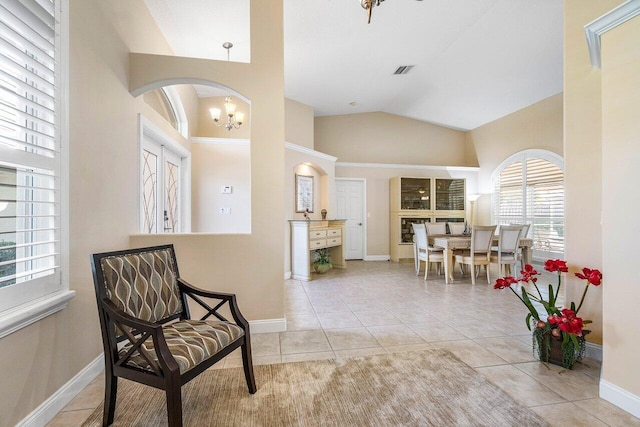 2020 Newhaven Ave, Wellington, FL 33414 - sitting room featuring tile patterned flooring, baseboards, a chandelier, and lofted ceiling