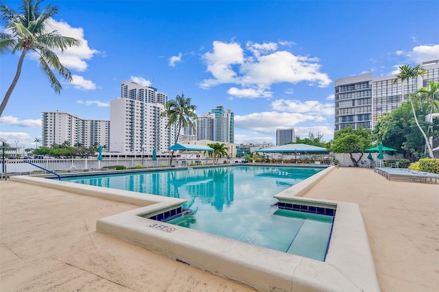 800 Parkview Dr Unit 826, Hallandale Beach, FL 33009 - pool featuring fence, a view of city, and a patio area