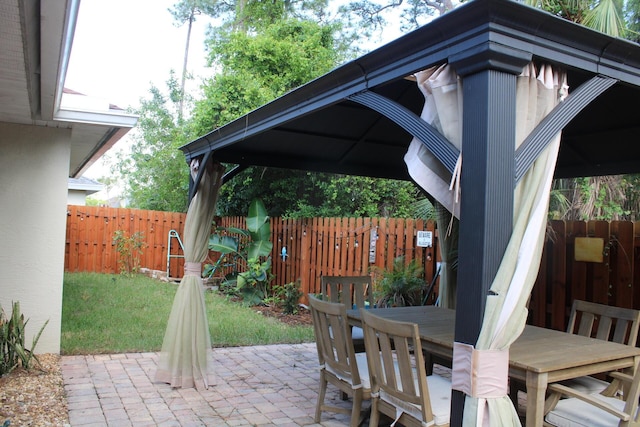 view of patio / terrace featuring a fenced backyard and outdoor dining area