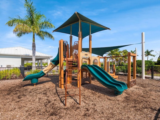 community jungle gym with fence