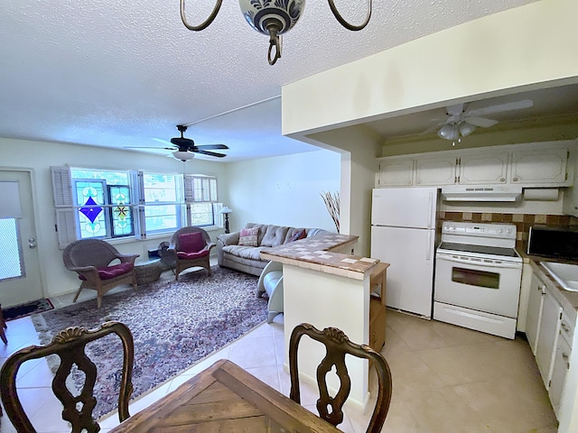 191 Durham D, Deerfield Beach, FL 33442 - kitchen with a ceiling fan, under cabinet range hood, white appliances, and white cabinets