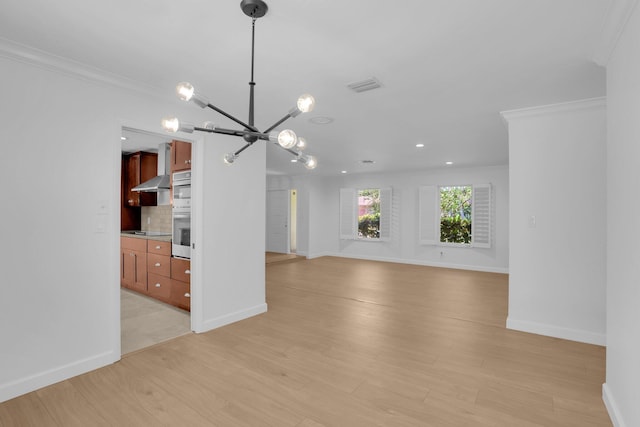 6769 Entrada Pl, Boca Raton, FL 33433 - unfurnished living room featuring a chandelier, crown molding, light wood-type flooring, and recessed lighting