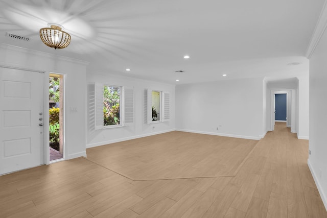 6769 Entrada Pl, Boca Raton, FL 33433 - foyer entrance featuring crown molding, light wood finished floors, a chandelier, and recessed lighting