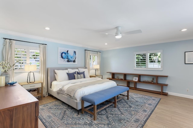 6769 Entrada Pl, Boca Raton, FL 33433 - bedroom with multiple windows, ornamental molding, light wood finished floors, and recessed lighting