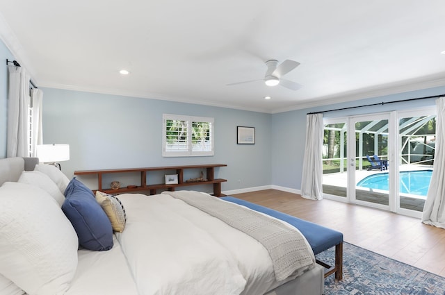 6769 Entrada Pl, Boca Raton, FL 33433 - bedroom with wood finished floors, crown molding, access to exterior, multiple windows, and baseboards