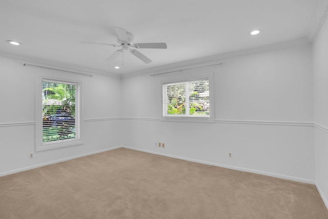 6769 Entrada Pl, Boca Raton, FL 33433 - unfurnished room with recessed lighting, light carpet, ceiling fan, and crown molding