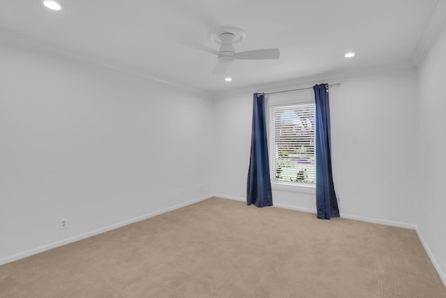 6769 Entrada Pl, Boca Raton, FL 33433 - empty room featuring ornamental molding, recessed lighting, light colored carpet, and a ceiling fan