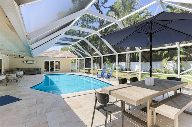 6769 Entrada Pl, Boca Raton, FL 33433 - view of pool featuring a patio, outdoor dining space, a lanai, and an outdoor living space