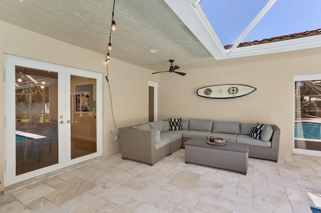 6769 Entrada Pl, Boca Raton, FL 33433 - view of patio / terrace featuring french doors, outdoor lounge area, and a ceiling fan