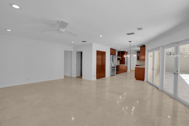 6769 Entrada Pl, Boca Raton, FL 33433 - unfurnished living room with ceiling fan, recessed lighting, and ornamental molding