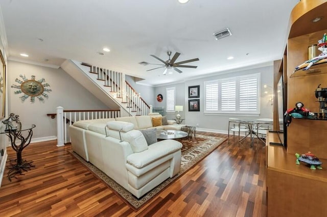 310 E Mallory Cir, Delray Beach, FL 33483 - living room featuring recessed lighting, dark wood-type flooring, baseboards, and ceiling fan