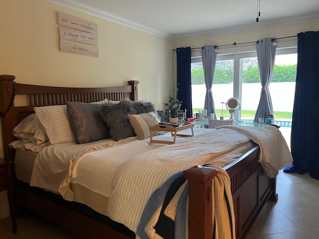 1380 SW 1st St, Boca Raton, FL 33486 - bedroom featuring access to exterior, crown molding, and light tile patterned floors