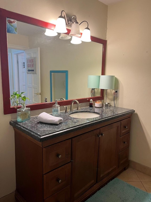 1380 SW 1st St, Boca Raton, FL 33486 - bathroom featuring vanity, tile patterned flooring, and a chandelier