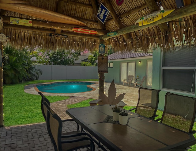 1380 SW 1st St, Boca Raton, FL 33486 - view of pool featuring a patio, a gazebo, a fenced backyard, and outdoor dining area